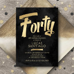 40th Birthday Black Gold Invitation<br><div class="desc">Start the party on paper with this bold, funny adult 40th birthday invitation design. The bold, humorous typography in gold on black give this invitation a classy yet humorous vibe. Perfect for the man or woman who likes to be the center of the party. Order your printed invitations or download...</div>