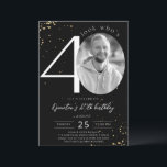 40th Birthday Black Gold Invitation with Photo<br><div class="desc">40th Birthday Black Gold Invitation Card with Photo is a part of the Wedding collection. This product features customizable photo section gold glitter sparkles. Done with decorative fonts. Explore more matching products in our store.</div>