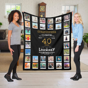 40th Birthday Black Gold  Legendary Photo Fleece Blanket
