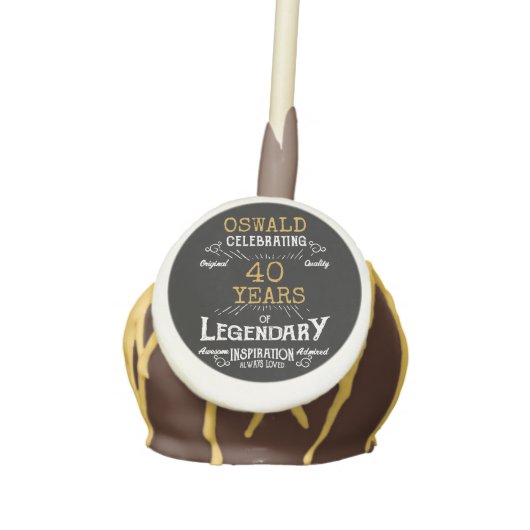 40th Birthday Black Gold Legendary Retro Cake Pops (Front)