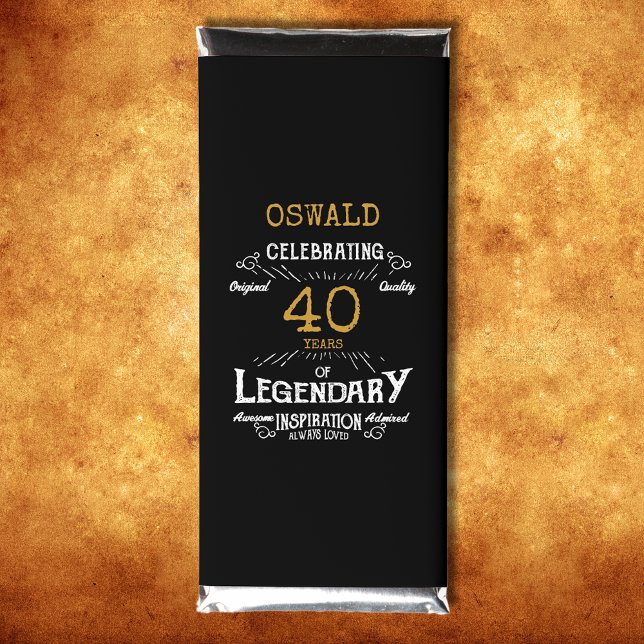 40th Birthday Black Gold Legendary Retro Hershey Bar Favors (Celebrate your milestone 40th birthday with a touch of elegance, class, and sweetness!)