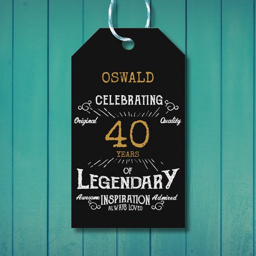 40th Birthday Black Gold Legendary Vintage Gift Tags