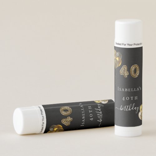 40th birthday black gold leopard animal party lip balm