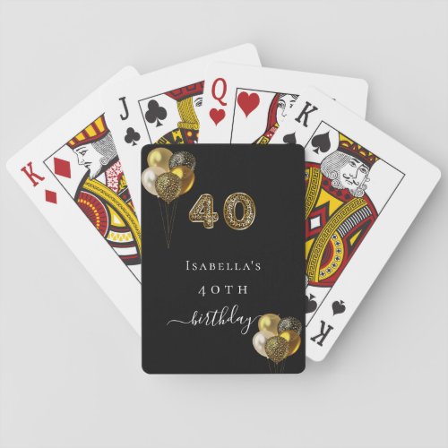 40th birthday black gold leopard animal poker cards