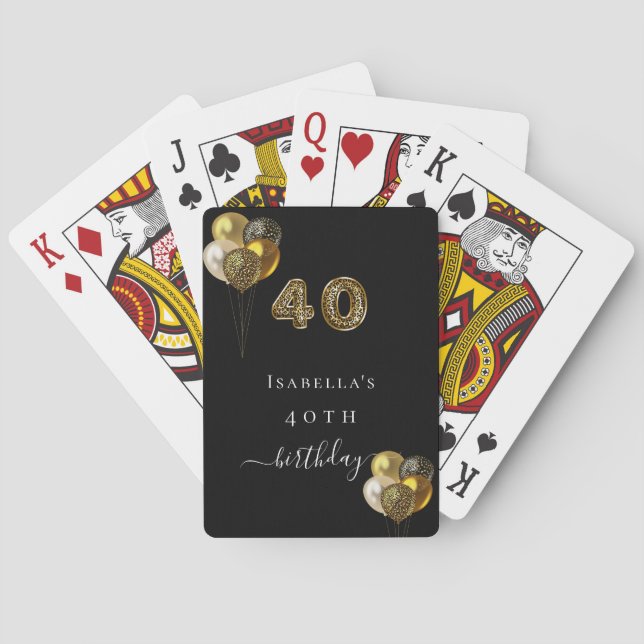 40th birthday black gold leopard animal poker cards (Back)