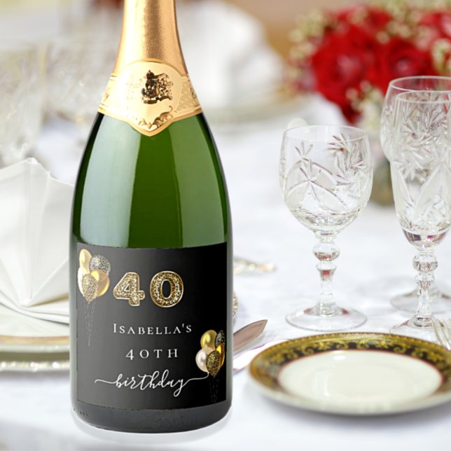 40th birthday black gold leopard animal sparkling wine label (Creator Uploaded)