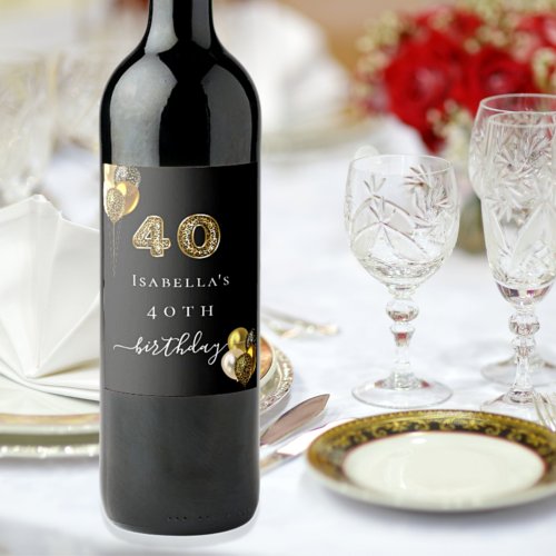 40th birthday black gold leopard animal wine label