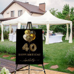 40th birthday black gold leopard name script foam board<br><div class="desc">For a glamorous 40th birthday party. A black background, decorated with balloons. With the text: Happy Birthday. Personalize and add a name. The name is written in dark rose gold with a modern hand lettered style script with swashes. Number 40 is written with a trendy balloon style font, leopard pattern....</div>