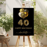 40th birthday black gold leopard name script foam board<br><div class="desc">For a glamorous 40th birthday party. A black background, decorated with balloons. With the text: Happy Birthday. Personalize and add a name. The name is written in dark rose gold with a modern hand lettered style script with swashes. Number 40 is written with a trendy balloon style font, leopard pattern....</div>