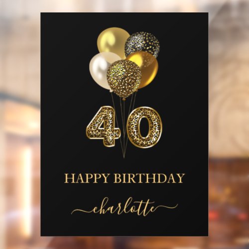 40th birthday black gold leopard name script window cling