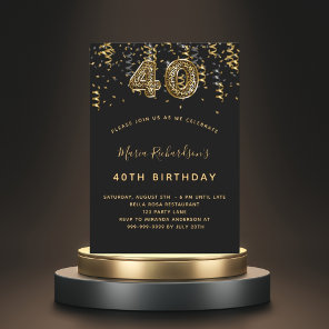 40th birthday black gold leopard pattern confetti invitation