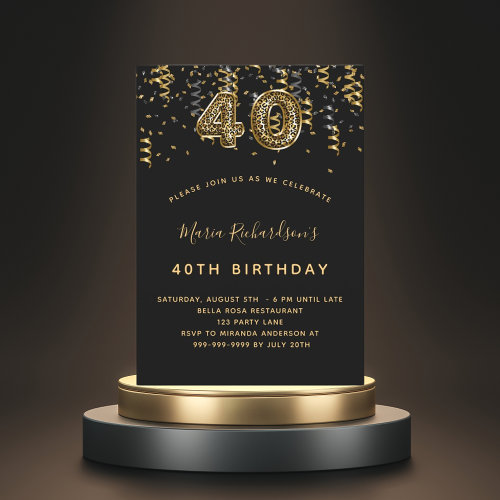 40th birthday black gold leopard pattern confetti