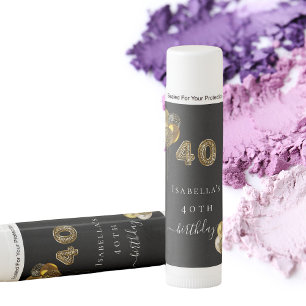 40th birthday black gold leopard print party lip balm