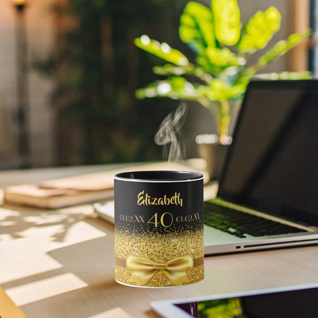 40th birthday black gold monogram stylish mug (Creator Uploaded)