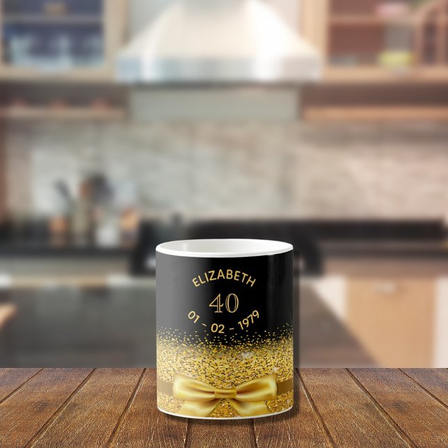 40th birthday black gold name sparkle age bow coffee mug (Creator Uploaded)