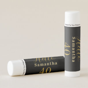 40th Birthday Black Gold Personalized Birthday Lip Balm