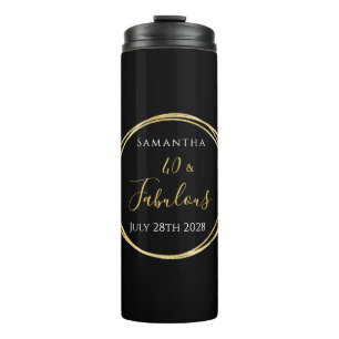 40th Birthday Black Gold Personalized Party Favor Thermal Tumbler