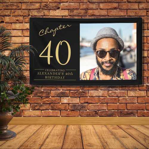 40th Birthday Black Gold Photo Banner