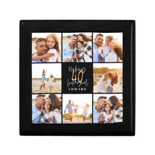 40th Birthday black gold photo collage Gift Box