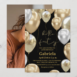  40th Birthday Black Gold Photo  Invitation