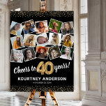 40th Birthday Black Gold Photo Party Foam Board<br><div class="desc">Elegant 40th birthday party picture foam board sign featuring a stylish black background that can be changed to any color,  a 15 photo collage through the years,  the saying 'cheers to 40 years',  gold glitter edges,  their name,  and the date of the celebration.</div>