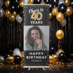40th Birthday Black Gold Photo Retractable Banner<br><div class="desc">Elegant 40th birthday party retractable banner featuring a stylish black background that can be changed to any color,  gold sparkly glitter,  forty gold hellium balloons,  a photo of the birthday girl or boy,  the celebration saying "happy birthday",  and their name.</div>
