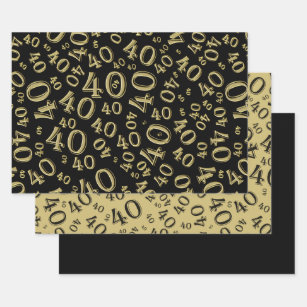 Central 23 Black Wrapping Paper for Women Men - 40th Birthday Wrapping Paper - 6 Sheets of Eco Gift Wrap and Tags - Sprinkles - Age 40 Forty 