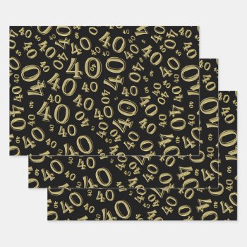 40th Birthday Black/gold Random Number Pattern 40 Wrapping Paper Sheets by NancyTrippPhotoGifts at Zazzle