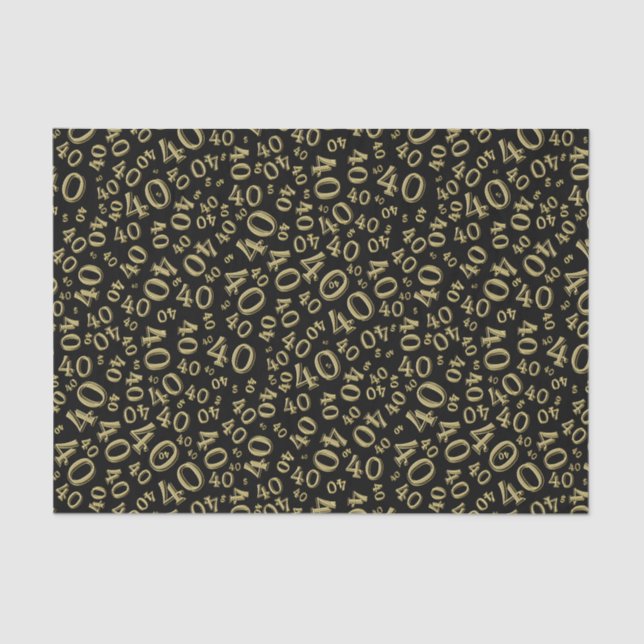 40th Birthday Black/Gold Random Number Pattern Tissue Paper (Front)