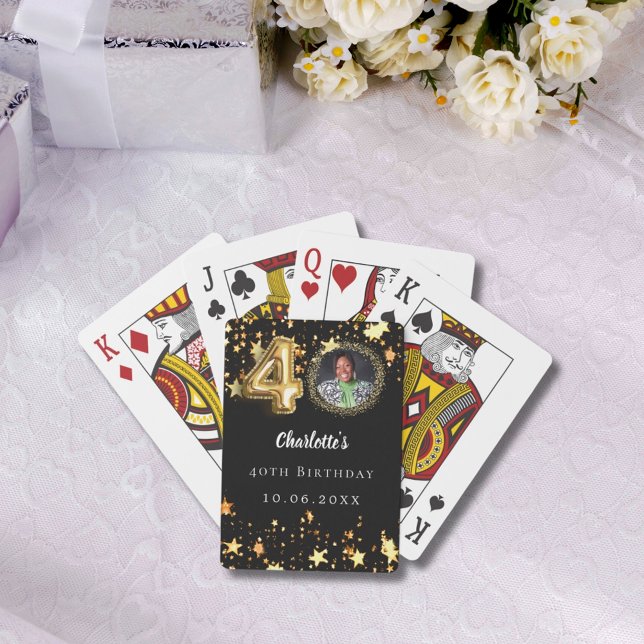 40th birthday black gold stars photo poker cards (Creator Uploaded)
