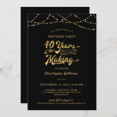 40th Birthday Black Gold String Lights Invitation (Front/Back)