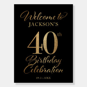 40th Birthday Black & Gold Welcome Sign