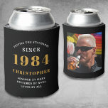 40th Birthday Black Gold With Photo Can Cooler<br><div class="desc">Personalized Birthday add your name and year can cooler with your photo on the rear. Edit the name and year with the template provided. A wonderful custom birthday party accessory. More gifts and party supplies available with the "setting standards" design in the store.</div>