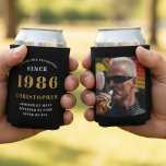 40th Birthday Black Gold With Photo Can Cooler<br><div class="desc">Personalized Birthday add your name and year can cooler with your photo on the rear. Edit the name and year with the template provided. A wonderful custom birthday party accessory. More gifts and party supplies available with the "setting standards" design in the store.</div>