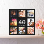 40th birthday black name photo collage canvas print<br><div class="desc">A unique 40th birthday gift or keepsake, celebrating her life with a collage of 8 of your photos. Add images of her family, friends, pets, hobbies or dream travel destination. Personalize and add a name, age 40 and a date. Gray and white colored letters. A chic black background. This canvas...</div>