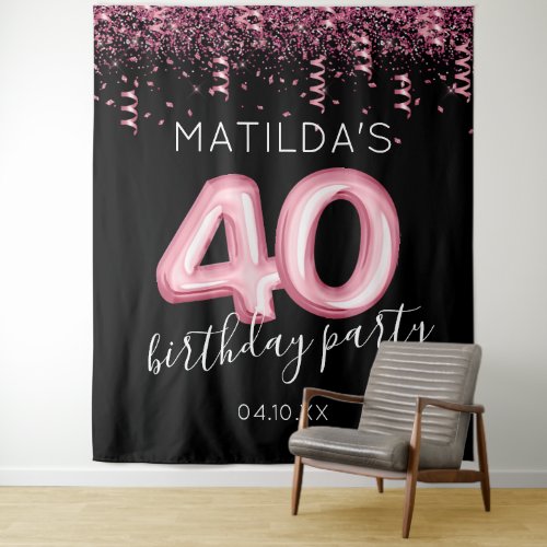 40th Birthday Black Pink Photo Backdrop