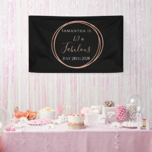40th Birthday Black Rose Gold Birthday Party Banner