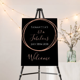 40th Birthday Black Rose Gold Birthday Welcome Foam Board