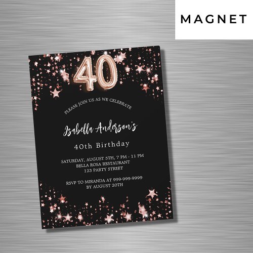 40th birthday black rose gold stars luxury magnetic invitation