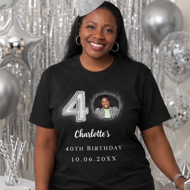 40th birthday black silver photo T-Shirt (Creator Uploaded)