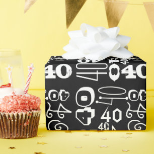 40th Birthday Black Typographic Wrapping Paper