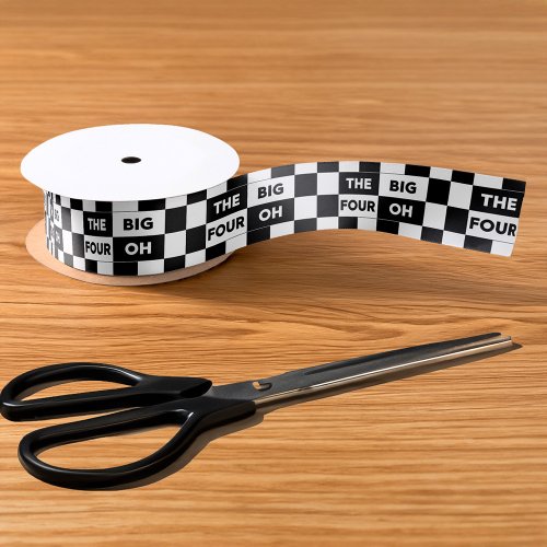 40th Birthday Black White Checkered Pattern Satin Ribbon