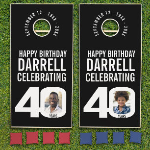 40th birthday black white custom now & then photos cornhole set