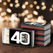 40th birthday black white fun photo party favor matchboxes