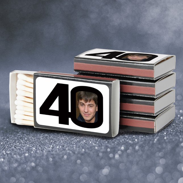 40th birthday black white fun photo party favor matchboxes (Creator Uploaded)