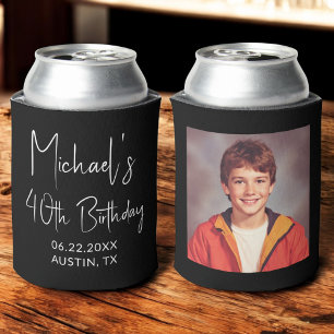 40th Birthday Black White Instagram Photo Can Cooler