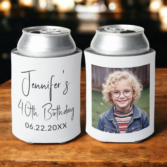 40th Birthday Black White Instagram Photo Can Cooler (Creator Uploaded)