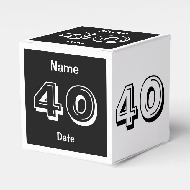 40th Birthday Black White Personalized Favor Box (Front Side)