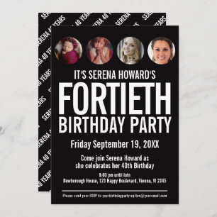 40th Birthday black white photo circles Invitation