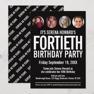 40th Birthday black white photo circles Invitation